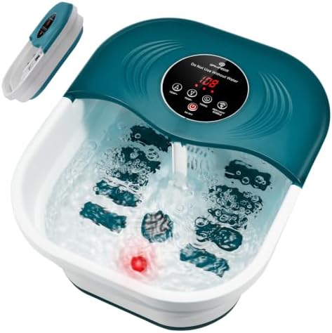 SPA4PIEDS Collapsible Heated Foot Spa Bath with Bubble, Foot Soaking Tub Featuring 8 Shiatsu Rollers Pumice Stone and Built-in Timer for Foot Relaxation, Self Care Gift for Mom,Dad,Parents(Green) by Spa4pieds
