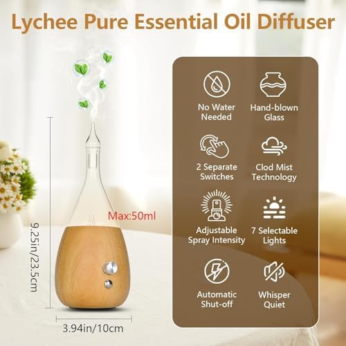 Lychee Essential Oil Diffuser Humidifiers, 7 Colors Light Setting, Quiet Diffuser, Small Aromatherapy Diffuser with Wood Grain Base for Room Home Office Bedroom Nice Gift - Image 2