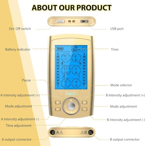 Belifu Dual Channel TENS EMS Unit 24 Modes Muscle Stimulator for Pain Relief Therapy, Electronic Pulse Massager Muscle Massager with 10 Pads, Dust-Proof Drawstring Storage Bag, Fastening Cable Ties - Image 6