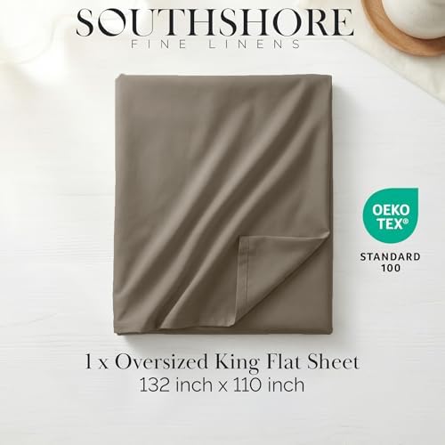 Microfiber King Flat Sheet Only Oversized King Size Top Sheet Dark Taupe - Image 2