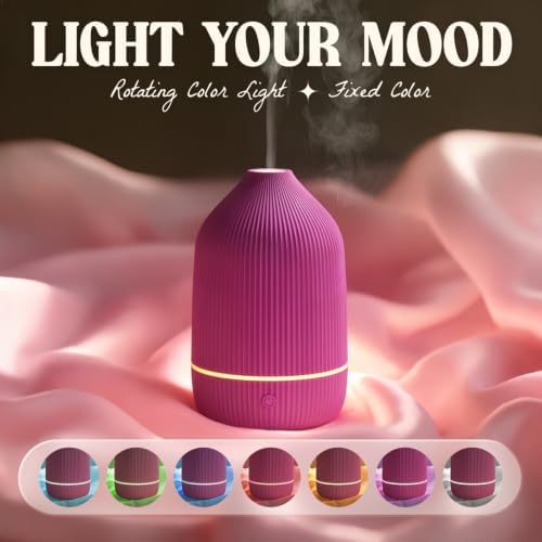 Essential Oil Diffuser, 100ml Aromatherapy Diffuser, Mini Ultrasonic Diffuser for Essential Oil, Home, Office, Cool Mist Humidifier with 7 Led Light, Auto Shut-Off, Pink - Image 5
