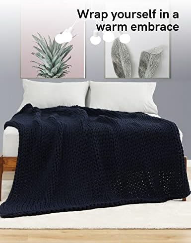 YnM 100% Cotton Weighted Blanket, Handmade Chunky Knitted Throw, No fillers Design, Soft and Breathable, Machine Washable Bed Blanket for Sleep or Home Decor (Navy Blue, 80x84 Inch, 35lbs) - Image 3