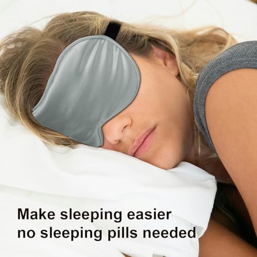 Silk Sleep Mask, Black, Adjustable Strap for Light Blocking, Travel Rest, Puffy Eyes Relief, Single Pack (Grey) - Image 2
