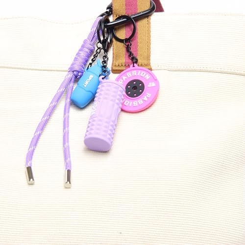 15PCS Fitness Yoga Keychain Set, Gym Accessories with Weight Plate Bottle Large Foam Roller Loops Clips for Keys Bags - Image 4