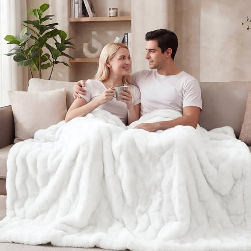 ORINOVA White Faux Rabbit Fur Throw Blanket for Bed Living Room 50x60 Thick Soft Throw Blanket Fluffy Bed Furry Best Housewarming Home Gifts 860 GSM - Image 2