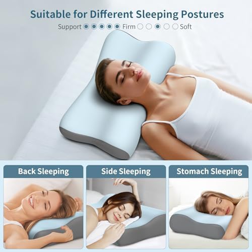 Cervical Neck Pillow, Contour Memory Foam Pillows for Neck Pain Relief, Ergonomic Pillow for Sleeping, Orthopedic Bed Pillow Neck Support Pillow for Side Back Stomach Sleepers(Blue&Grey) - Image 6