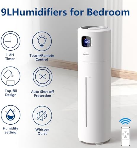 Akeshan Large Humidifiers for Bedroom, 9L/2.5Gal Ultrasonic Cool Mist Humidifier, Top Fill Easy Clean with 350ML/H Large Mist Speed, Quiet, Suitable for Kids Room Plant Yoga Office Study Room Living - Image 2