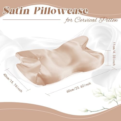 P Pothuiny Taupe Satin Cervical Pillow Case Cover 2-Pack with Zipper - Image 4