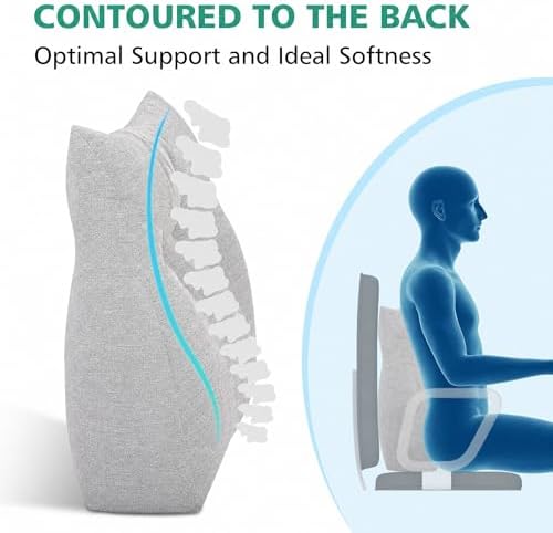 Shinnwa Lumbar Support Pillow for Office Chair, Memory Foam Back Support Pillow for Back Pain Relief, Car, Chair and Couch, 17.5x15x4.5in, Light Grey - Image 5