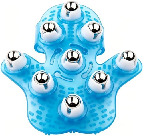 Handheld Massage Ball for Muscle Back Neck Joint Foot Shoulder Leg Pain Relief - Palm Shaped Massage Tool with Roller Balls, Portable Design, Blue by Boseen