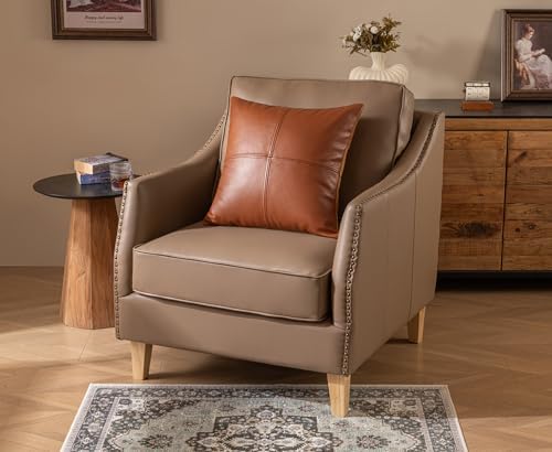 Full Grain Leather Throw Pillow Cover (20" x 20") (Brownish Orange) - Image 5