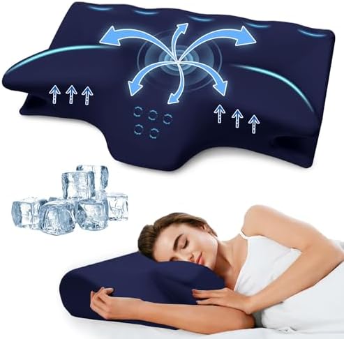 Cooling Contour Memory Foam Pillows Support Odorless Ergonomic Neck Pillow Adjustable Orthopedic Bed Pillow for Side Back Stomach Sleeper Cervical Pillow for Neck Pain Relief,with Pillowcase,Navy by SUFOR