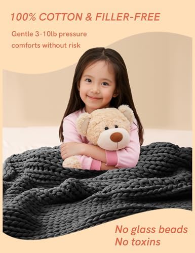 YnM Cooling Weighted Blanket, 100% Cotton Handmade Chunky Knitted Blanket, Weighted Lap, Breathable Heavy Blankets, Machine Washable Throw for Sleep or Home Decor (Dark Grey, 35x40 Inch, 5lbs) - Image 3