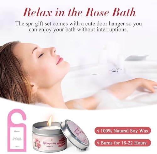 Spa Gifts for Women 7 Pcs Home Spa Kit Rose Gifts for Woman,Spa Gift Baskets Self Care Gifts Spa Gift for Women Birthday,Mothers Day Basket Easter Christmas Bath Set - Image 5
