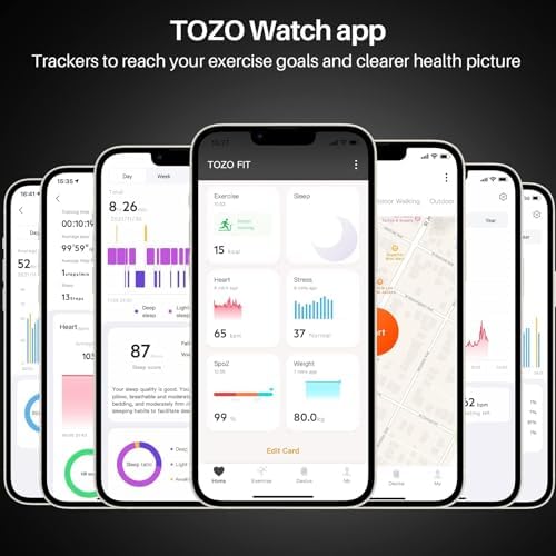 TOZO Smart Watch Alexa Built-in Fitness Tracker with Sleep Monitor, 5ATM Waterproof HD Touchscreen for Men Women Compatible with iPhone&Android Black - Image 3