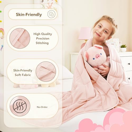 CuteKing Weighted Blanket (10lbs, 40"x60", Pink) Heavy Blanket for 90-100lbs, Weighted Blanket for Cooling & Heating with Premium Glass Beads, Soft Thick Blanket All-Season - Image 5