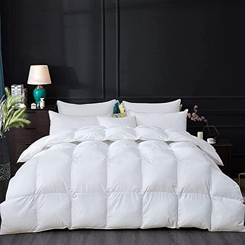 Luxurious Goose Down Feather Fiber Comforter Duvet Insert, Plain Solid Design,White 108 x 98 , Premium Baffle Box 100% Egyptian Cotton, 75 oz Fill Weight,Oversize Cal King by EgyptianBedding
