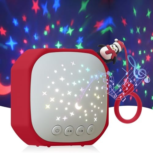 Portable Sound Machine for Baby Sleep Aid Relaxation | White Noise Machine with Star Projector | Calm Soother Music Sound with Hook for Nursery, Travel, Bedroom,Christmas Holidays Gifts (Penguin) by Junificent