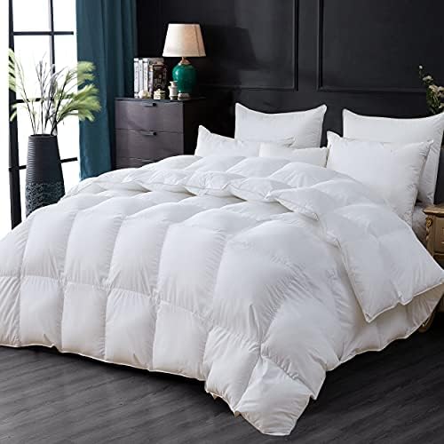 Egyptian Cotton Luxurious All-Season California King Size Goose Down Comforter Duvet Insert, Premium White Solid Plain Design, 1200 Thread Count 100% Egyptian Cotton, 750+ Fill Power,90oz Fill Weight - Image 2