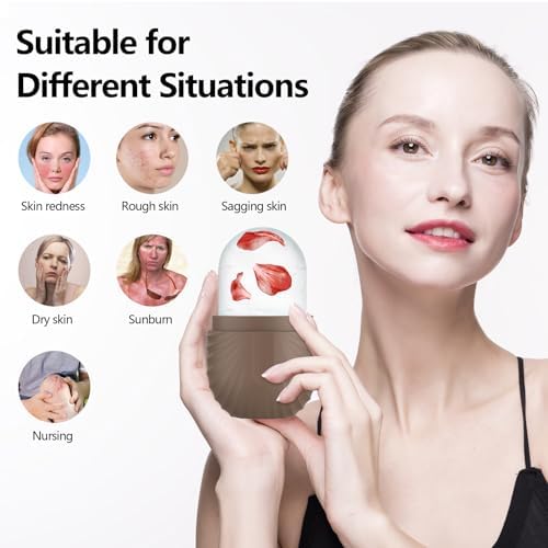 Ice Roller for Face and Eye, Silicone Ice Facial Roller Ice Holder, Face Ice Mold Skin Care, Face Icers Reusable Ice Cube Roller for Shrink Pores Anti Wrinkle Reduce Puffiness, Brown - Image 2