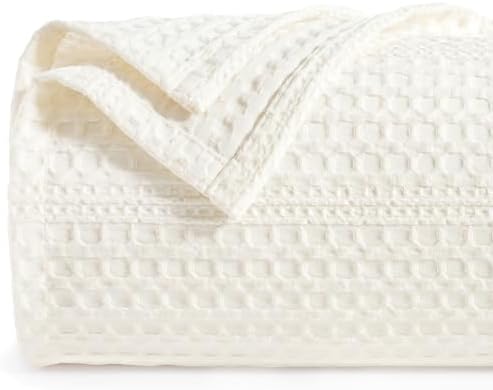PHF Lightweight Waffle Weave Blanket King Size 104"x 90", Soft Woven Summer Blanket for Hot Sleepers - Aesthetic Home Decor for Couch Bed Sofa, Pet Friendly, Cream by PHF