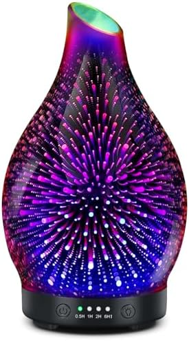 Essential Oil Diffuser 150ML -3D Firework Glass Aromatherapy Diffusers for Essential Oils with 4 Timer Setting Auto Shut-Off Silent Operation 7 Colors Lights Changing, Mothers Day for Room, Office by Maromamix