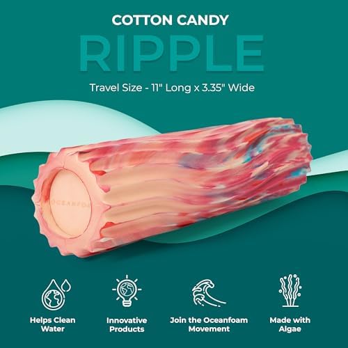 Oceanfoam Ripple Travel Foam Roller (11" x 3.35") Firm Mini Foam Roller for Physical Therapy, Deep Tissue Massage, Back Pain - High Density, Ergonomic Wave Textured - Yoga, Exercise (Cotton Candy) - Image 3