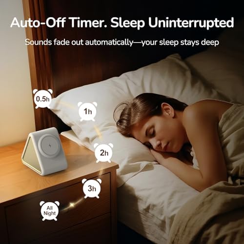 Housbay Sound Machine with Magnetic Wireless Charger for iPhone, 2-in-1 Design for Clutter-Free Nightstand, Dual-Speaker Stereo Sound for Sleeping - Cream - Image 5