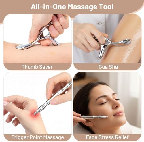2 Pcs Trigger Massage Tool Acupuncture Pen Gua Sha Massage Scraping Tool Manual Reflexology Body Point Deep Tissue Muscle Scraper Massager for Head Neck Hand Waist Calf Foot(Silver,Large) - Image 4