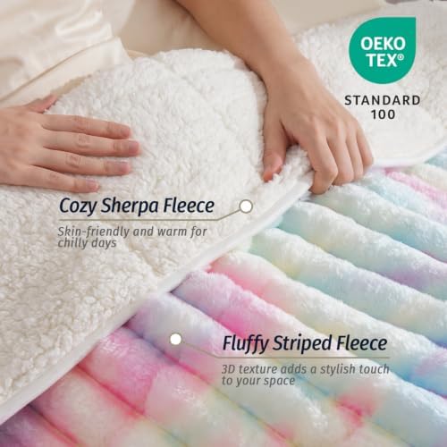 Fleece Weighted Blanket for Adults 60" x 80" 15lbs Soft Blankets, Rainbow - Image 3