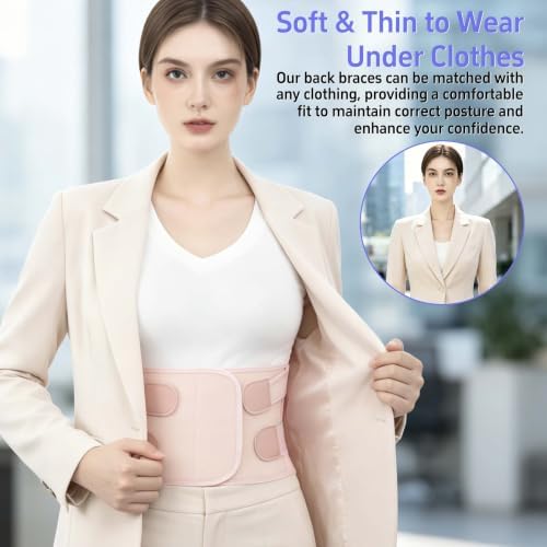 Posture Corrector for Women and Men, Back Brace with Lumbar Support Panel and Adjustable Shoulder Support, Full Back Support Posture Trainer, Back Straightener for Upper Back, Lower Back Support, Rounded Shoulders, Slouching, Hunchback Corrector (Pink,... - Image 4