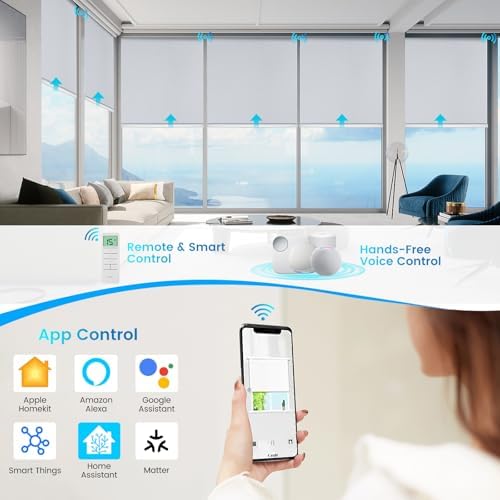 Motorized 100% Blackout Roller Shades – Custom Smart Blinds with Remote, Rechargeable Battery or Plug-in Motor, Tuya WiFi Optional, Home & Office Automatic Window Shades (Olive Gray/CH9443) - Image 2