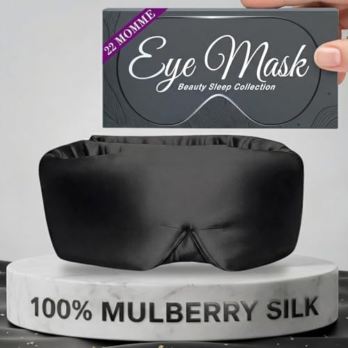 SLEEP SANCTUARY 100% Pure Mulberry Silk Sleep Mask - 22 Momme Light Blocking Hook & Loop Silk Eye Mask for Sleeping - Secure Fit for Side Sleepers, Women & Men - Cloud Soft (Black) by Unknown