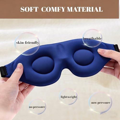 Sleep Mask for Women Men Comfortable Blockout Soft 3D Padded Eye Mask for Sleeping Side Sleeper Friendly Royal Blue - Image 3