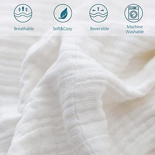 SE SOFTEXLY Muslin Throw Blanket, 4-Layer Dyed Yarn, 60”x80”, White - Image 4