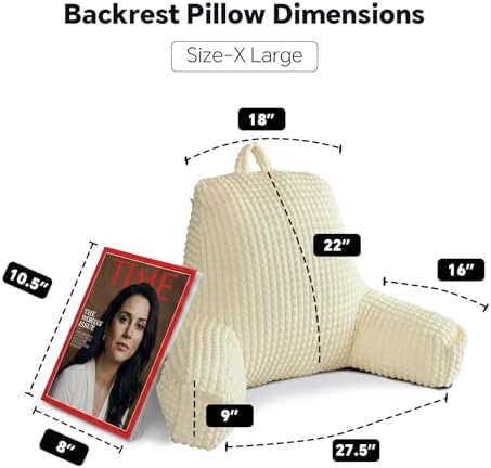 Reading Pillow with Arms for Sitting in Bed,22" Backrest,White Flannel,XL - Image 5