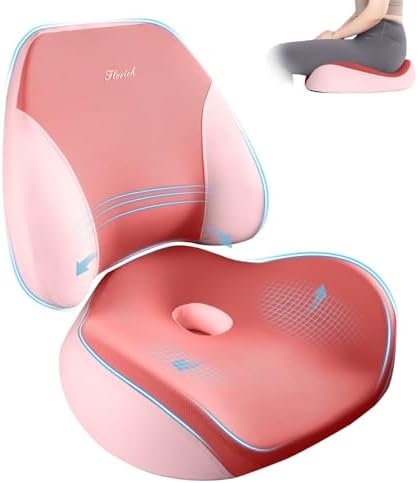 FLORICH Upgraded Ergonomic Memory Foam Car Seat Cushion with Lumbar Support, Non-Slip, Washable Driving Seat Cushion for Back & Sciatica Pain Relief, Large Car Seat Cushion Driver, Office-Pink by FLORICH