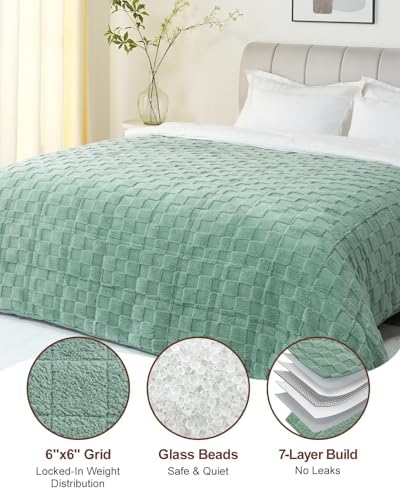 Kivik 15lbs Weighted Blanket for Adults, Checkered Fleece & Sherpa, 60"x80" - Image 6