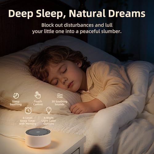 Kipcush White Noise Machine for Baby & Adults, 30 Soothing Sounds, Sleep Sound Machine with 8 Color Night Light, Memory Function, White Noise for Sleeping, Nursery, Office, Travel & Relaxation - Image 2