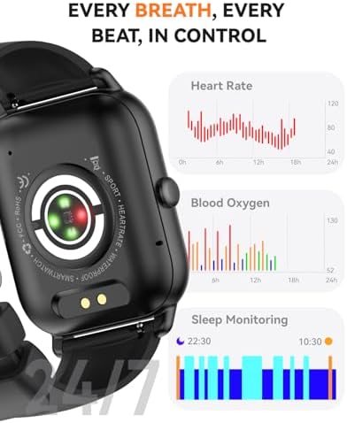 Smart Watches for Men Women, Fitness Tracker with Activity Counter/Sleep Monitor, IP68 Waterproof Smart Watch for Android iPhone iOS Compatible (Jet Black, 1.83) - Image 4