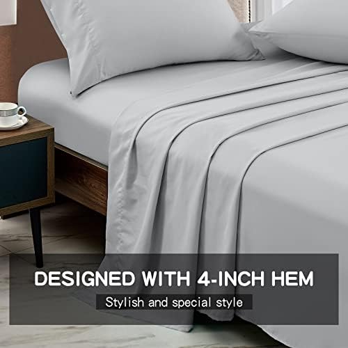 FreshCulture Queen Flat Sheet - Hotel Quality - Brushed Microfiber - Ultra Soft & Breathable - Wrinkle-Free - Easy Care - Single (Queen, Light Grey) - Image 2