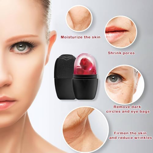 XHJRI Ice Face Roller Massager,Ice Cube Roller for Face, Eyes and Neck Naturally Conditioning and Skin Care,De-Puff Eye Bags,Reduce Migraine Pain,Reusable Massage Silicone Ice Mold (New Black) - Image 6