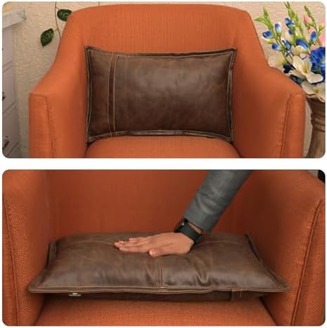 LL LEATHER LOVERS 100% Lambskin Leather Pillow Cover - Sofa Cushion Case - Decorative Throw Covers for Living Room & Bedroom, Chiku Brown Box Pack of 2-20X28 Inch - Image 6