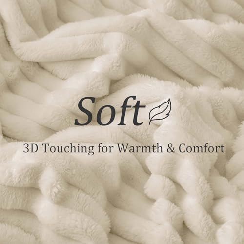 BEDELITE Ribbed Full Size Blanket for Bed, Beige, 84"x90" - Image 4