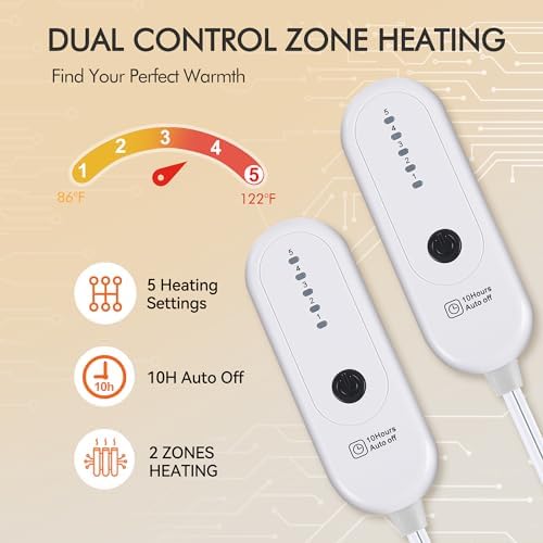ESTINGO Heated Blanket Queen, 84"x90" Electric Blanket Queen Size Dual Control with 5 Heating Levels & 10 Hours Auto Off, Queen Size Heating Blanket with ETL Certified, Hunter Green - Image 2
