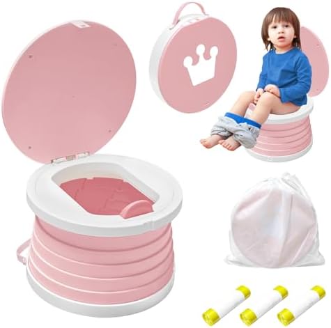 Portable Potty for Toddlers, Foldable Travel Potty with 5-Second Fold, Splash-Proof, Standalone Emergency Toilet with 3 Roll Waste Bags, Road Trips, Camping, Car, Outdoor (Pink) by Yszawmx