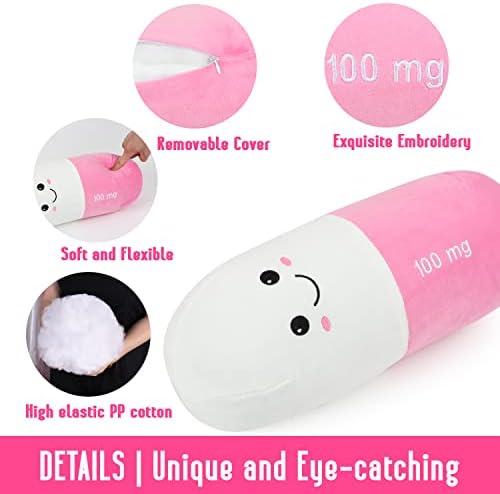 Sexysamba Pill Pillow Neck Roll Pillow Cute Preppy Room Decor Chill Pillows with Washable Cover, Funny Aesthetic Trendy Gift Throw Pillows for College Dorm Teenager Y2K Teacher Doctor Nurse (Pink, M) - Image 3