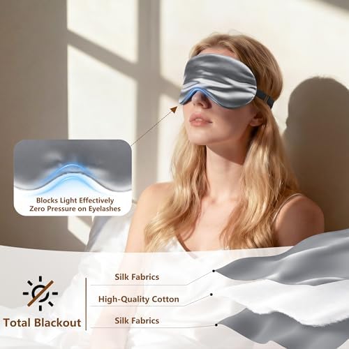 Sleep Mask Silk Eye Mask for Men Sleeping Mask, Adjustable Elastic Strap for Night Shading Sleep Mask, Soft and Comfortable for Both Men and Women (Grey, 2 Packs) - Image 3