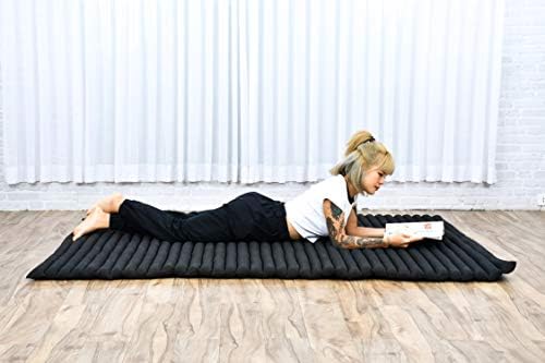 Leewadee - Foldable Floor Mattress - Japanese Roll Up Futon -Trifold Tatami Mat- Guest Floor Bed - Camping Mattress - Thai Massage Mat, Kapok Filled, 75 x 57 inches, Black - Image 5