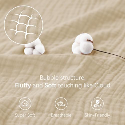 Cosy Family 4 Layer Muslin Bed Blanket - Breathable and Lightweight Gauze Boho Blanket for Spring, Soft 100% Cotton Muslin Blanket, Light Tan, 55x80 Inches - Image 5